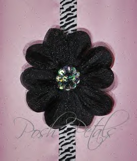 Black Flower on Zebra Headband